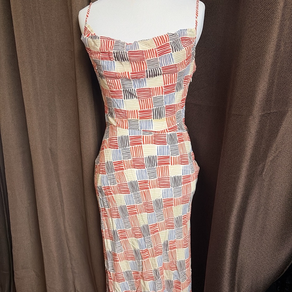 Realisation Par Strapless Dress in Red, Black, and Cream